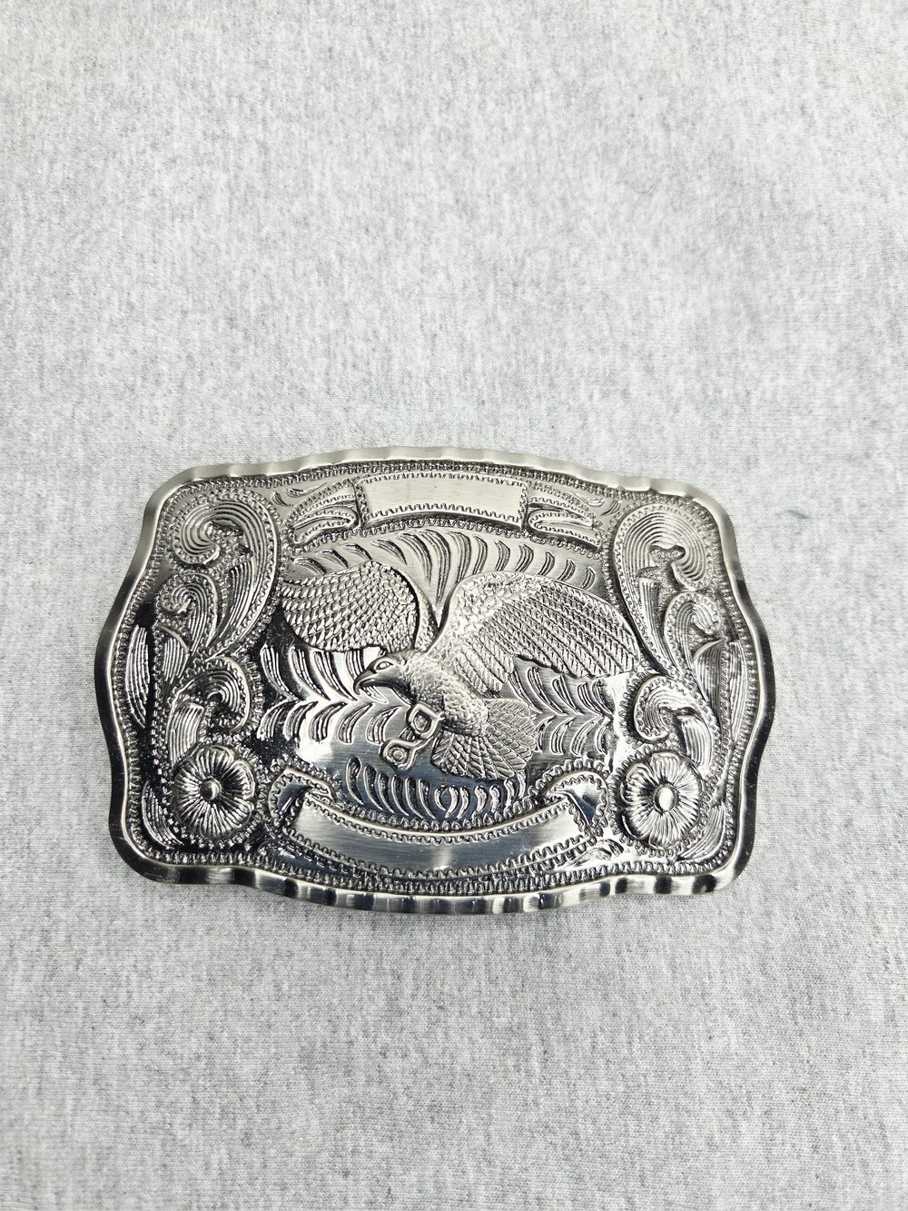 Oversized Chrome Eagle Engraved Western Belt Buckle